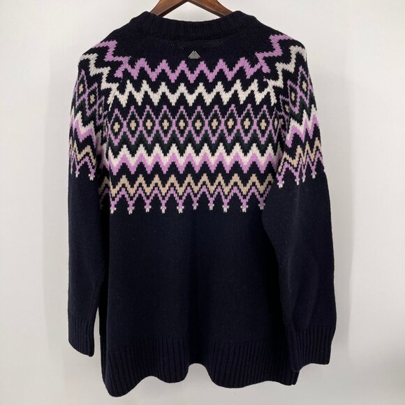 Barbour Midhurst Fair Isle Knit Sweater Size 14 Wool Blend Navy Winter Pullover - Picture 2 of 11